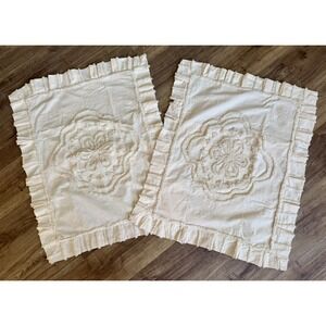 Chenille Tufted Pillow Sham STD Pair Pillowcase Peach Pastel Boho Cottage Granny